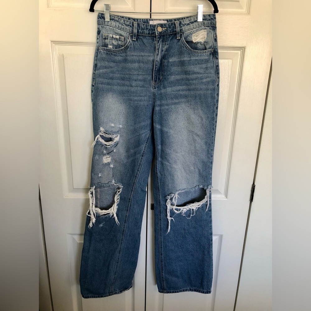 Vervet High Rise Distressed Oversized Straight Blue Jeans Size 30